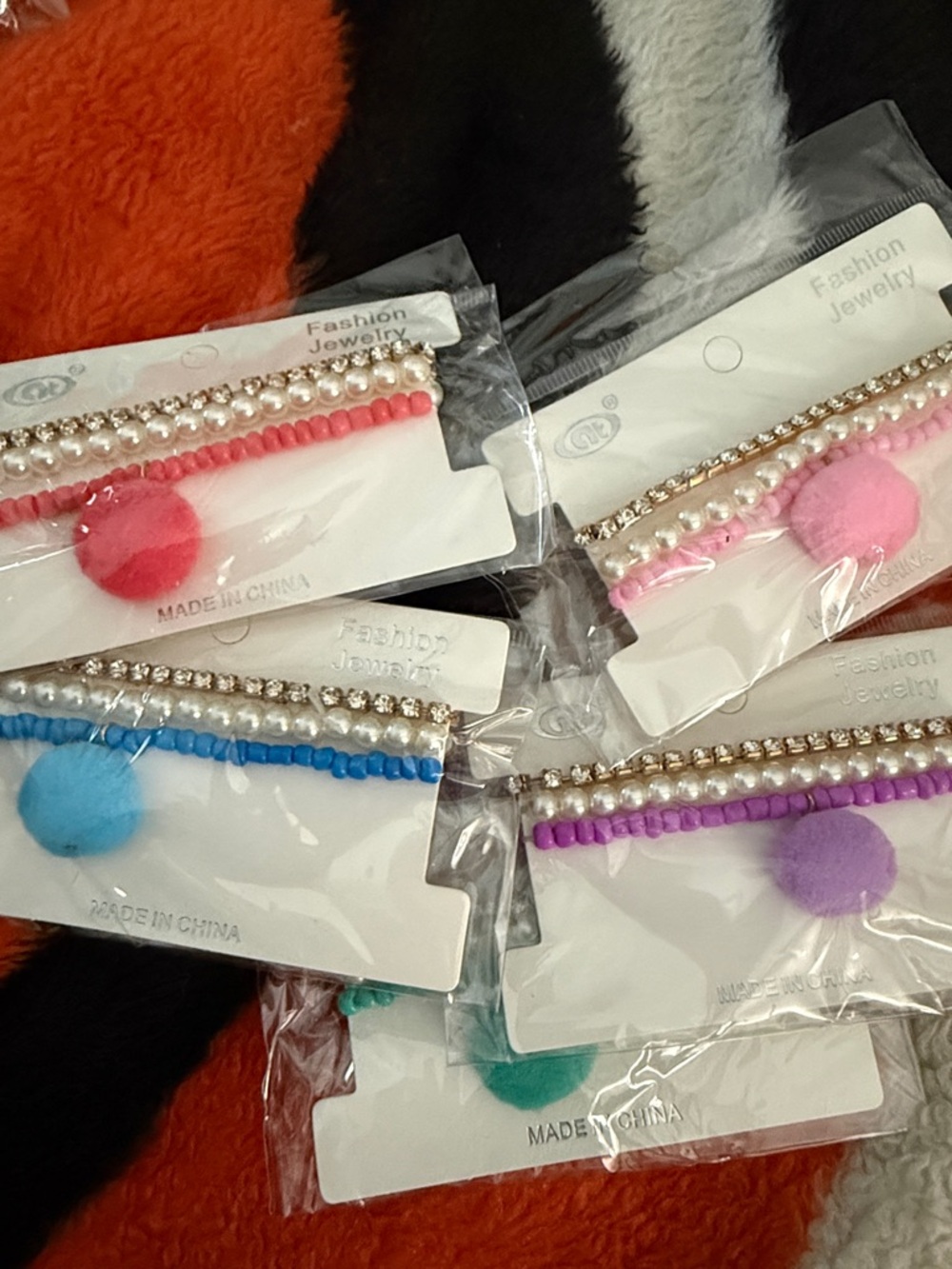 Set of 5 Pom Pom Beaded Bracelet Sets - Multicolor